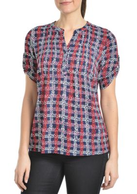 Kim Rogers® Short Sleeve Pintuck Plaid Shirt | belk