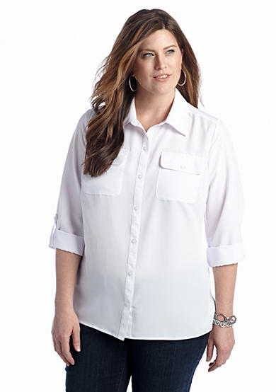 Kim Rogers Plus Size Roll-Tab Sleeve Camp Shirt | Belk
