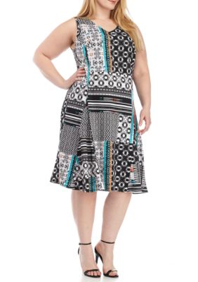 Kim Rogers Plus Size Printed V Neck Dress | Belk