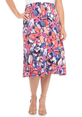 Kim Rogers® Plus Size Flower Print Diagonal Seamed Skirt | belk