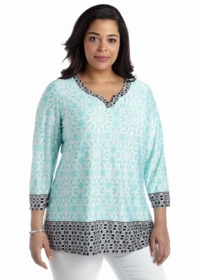 Kim Rogers® Plus Size Printed Split Neck Tunic Top | Belk