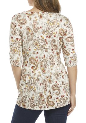 Women's Paisley Print V-Neck Peplum Top