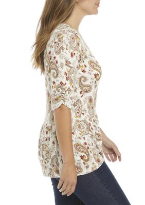 Women's Paisley Print V-Neck Peplum Top