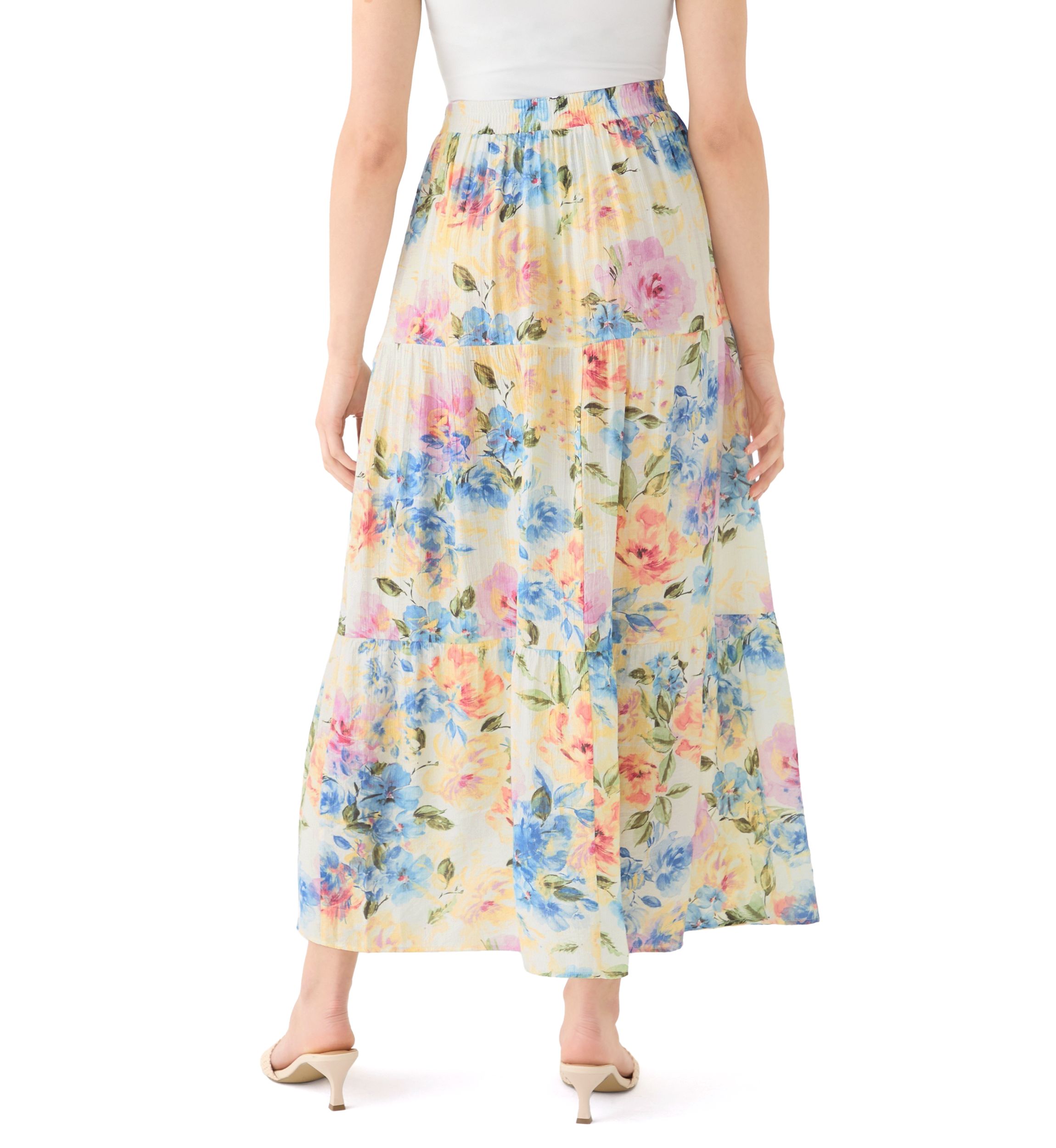 Womens Printed Tiered Maxi Skirt with Slit