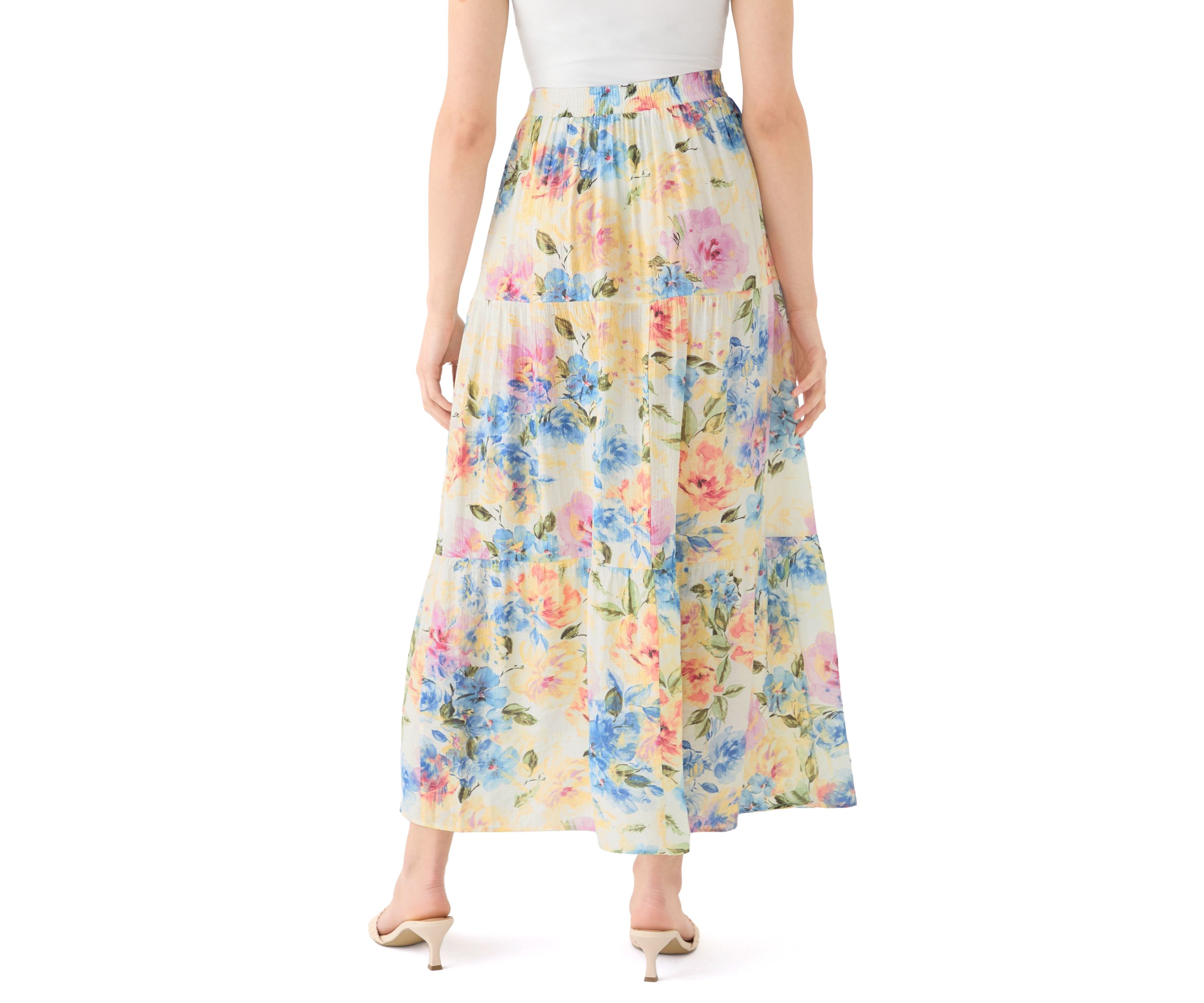 Womens Printed Tiered Maxi Skirt with Slit