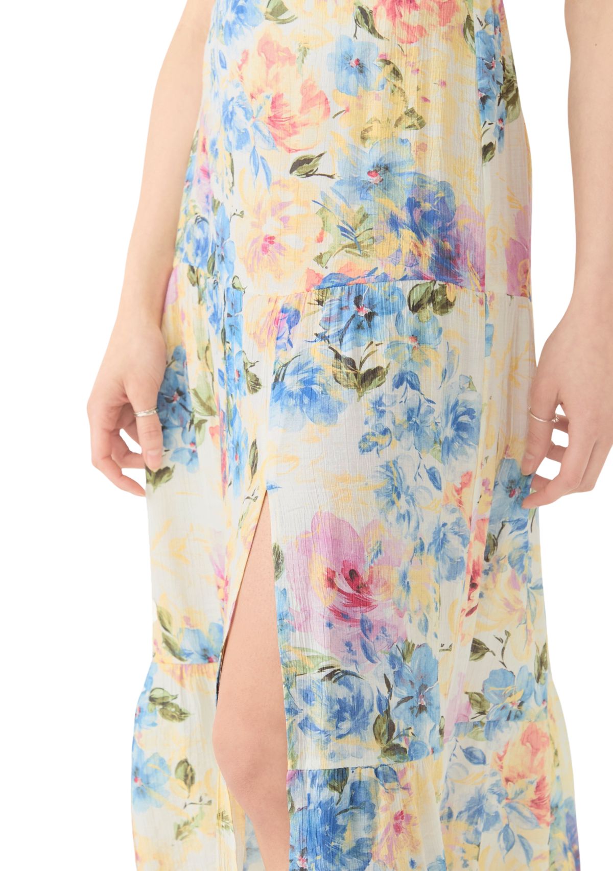 Womens Printed Tiered Maxi Skirt with Slit