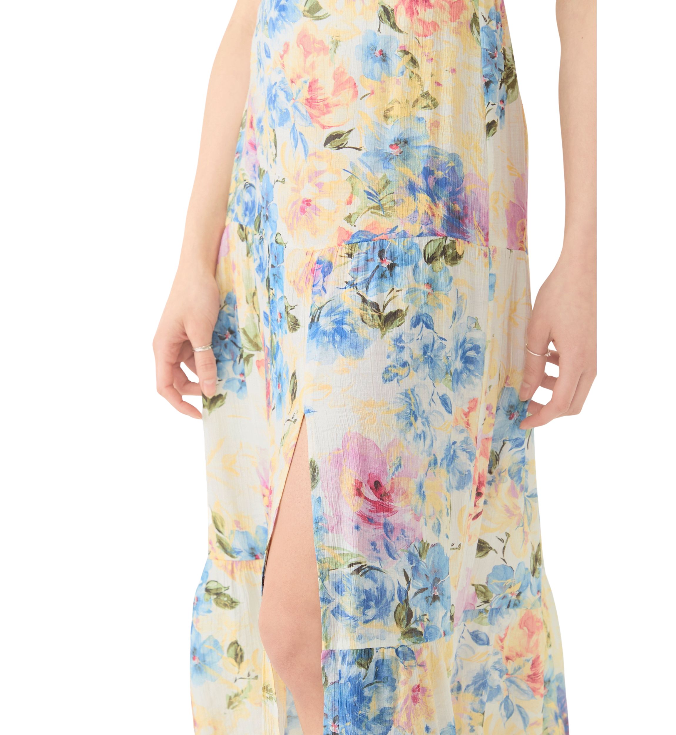 Womens Printed Tiered Maxi Skirt with Slit