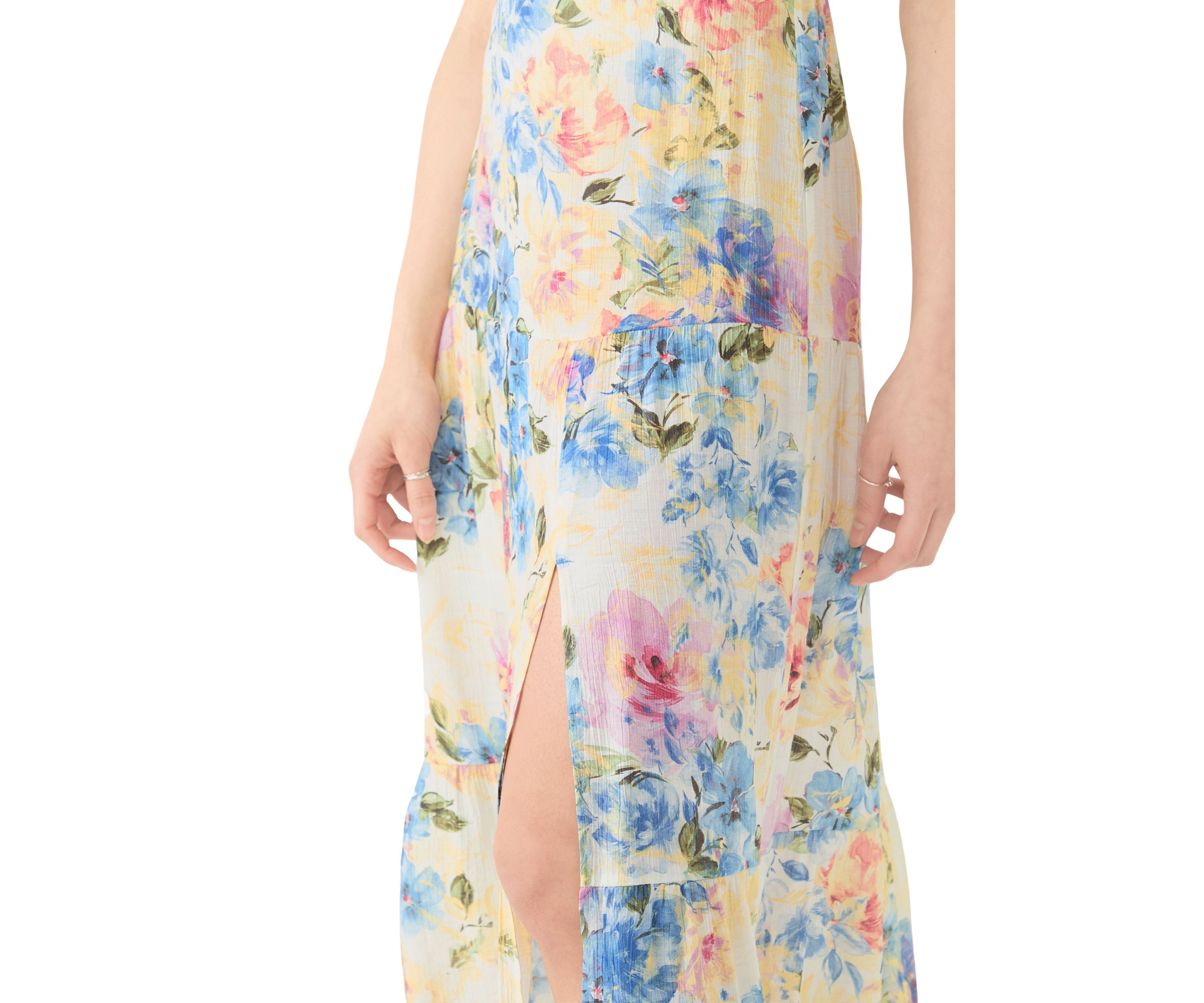 Womens Printed Tiered Maxi Skirt with Slit