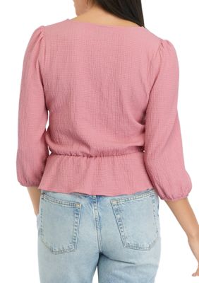 Juniors' 3/4 Sleeve Scallop Top