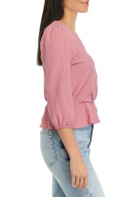 Juniors' 3/4 Sleeve Scallop Top