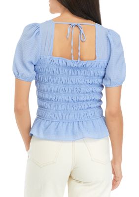 Juniors' Short Sleeve Smocked Top