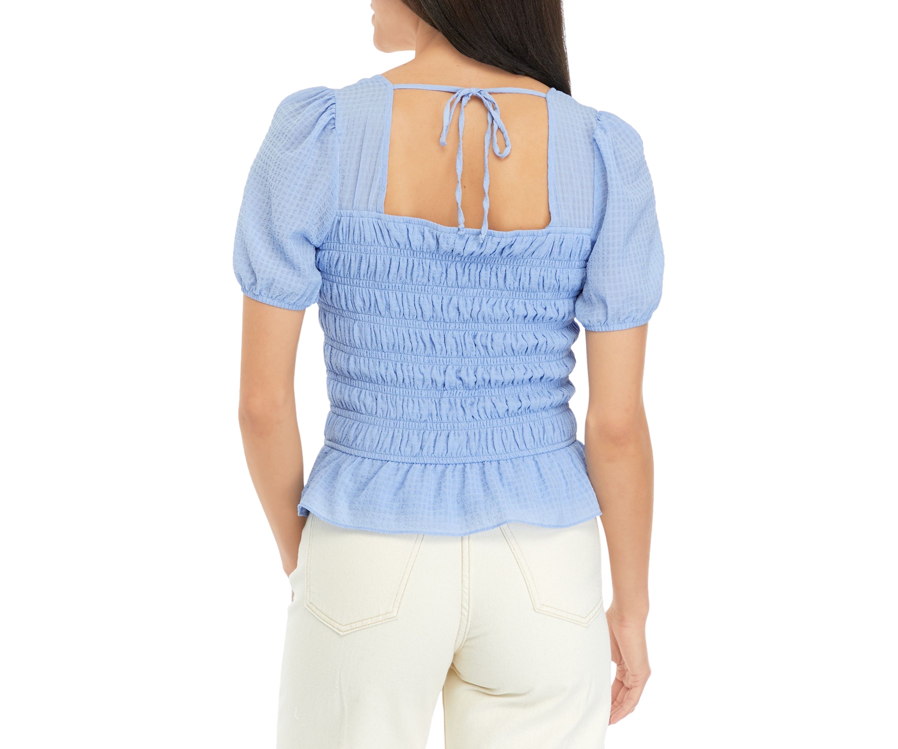 Juniors Short Sleeve Smocked Top