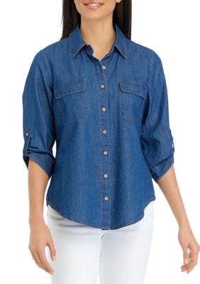 Juniors' Denim Portofino Button Down Top