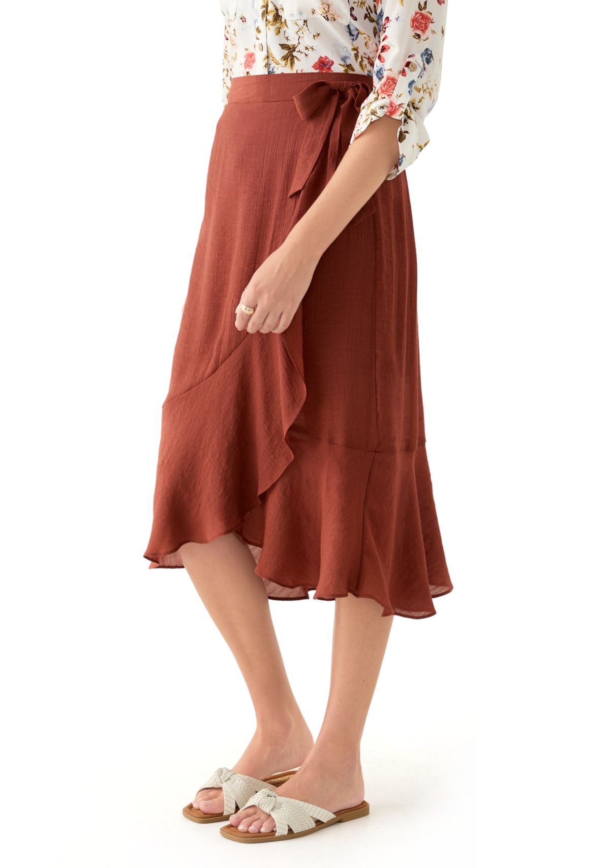 Womens  Bow Accent Wrap Midi Skirt 