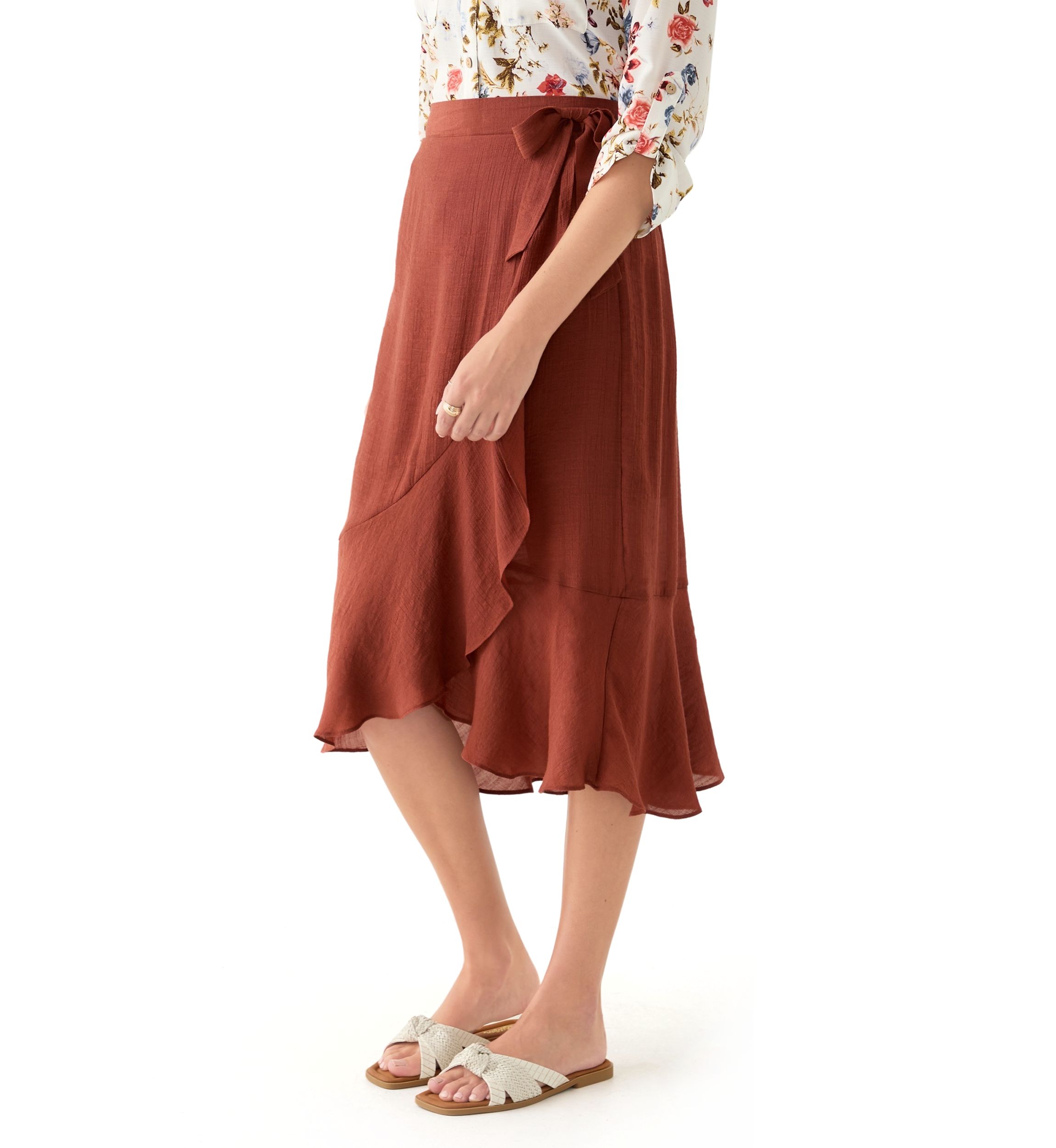 Womens  Bow Accent Wrap Midi Skirt 