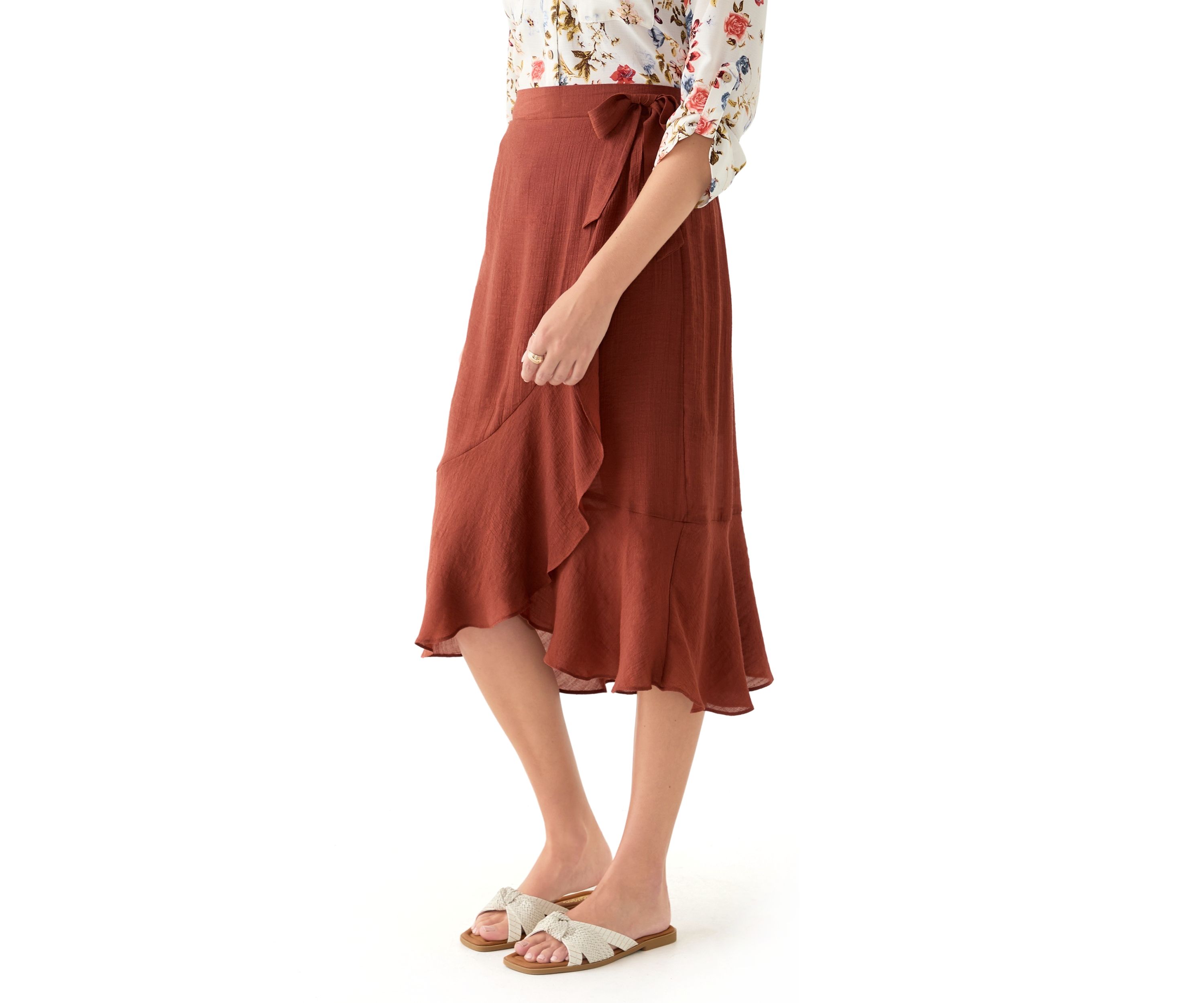 Juniors Bow Accent Wrap Midi Skirt 