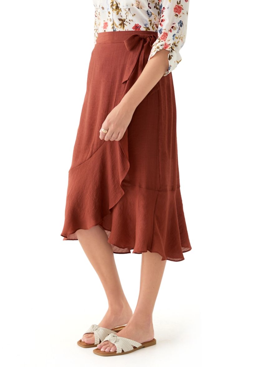 Juniors Bow Accent Wrap Midi Skirt 