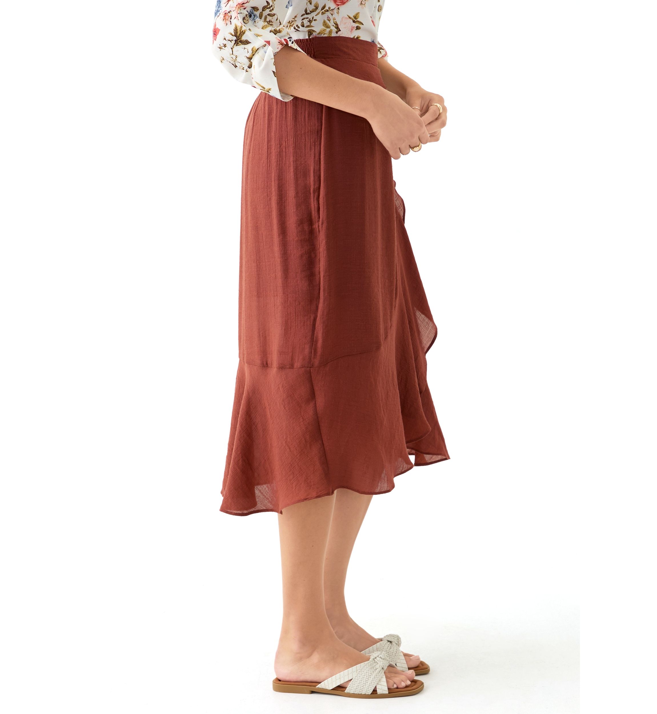Womens  Bow Accent Wrap Midi Skirt 