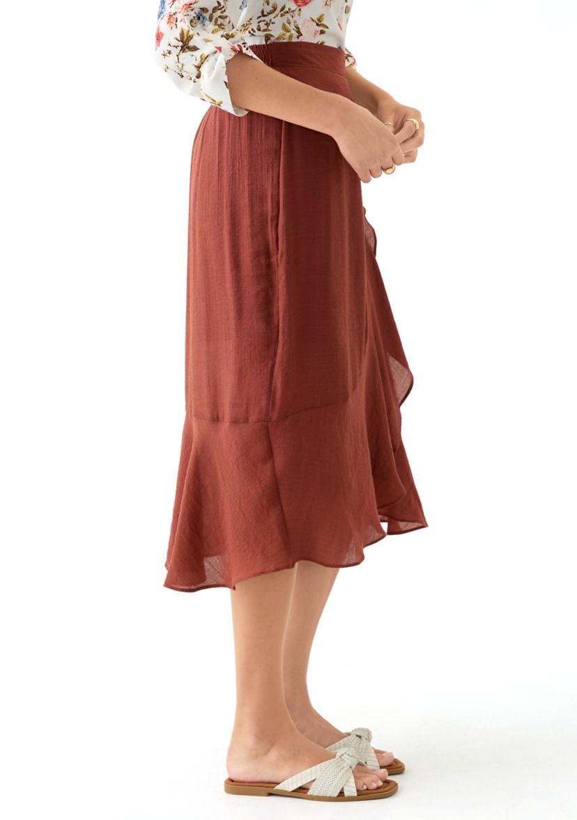 Juniors Bow Accent Wrap Midi Skirt 