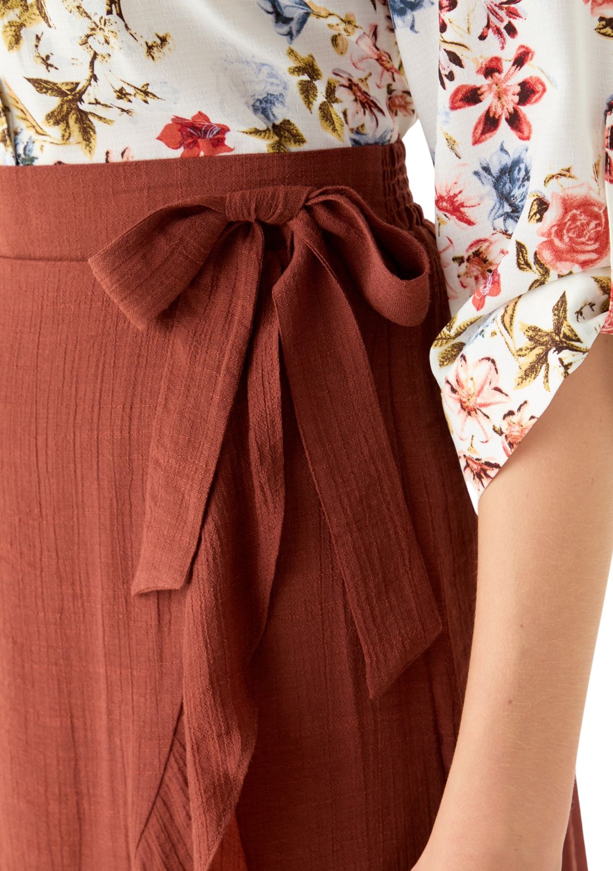 Womens  Bow Accent Wrap Midi Skirt 