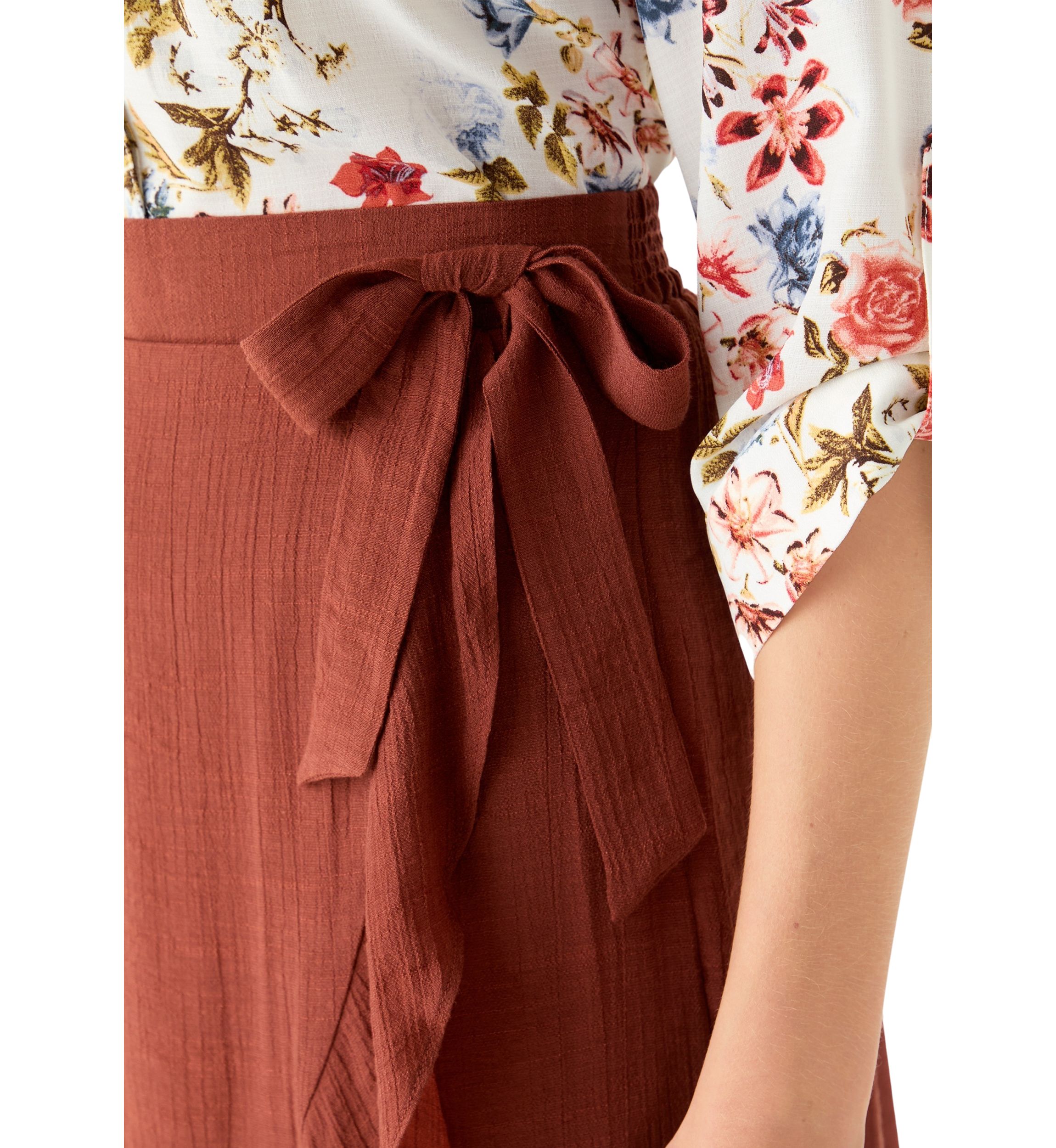 Womens  Bow Accent Wrap Midi Skirt 