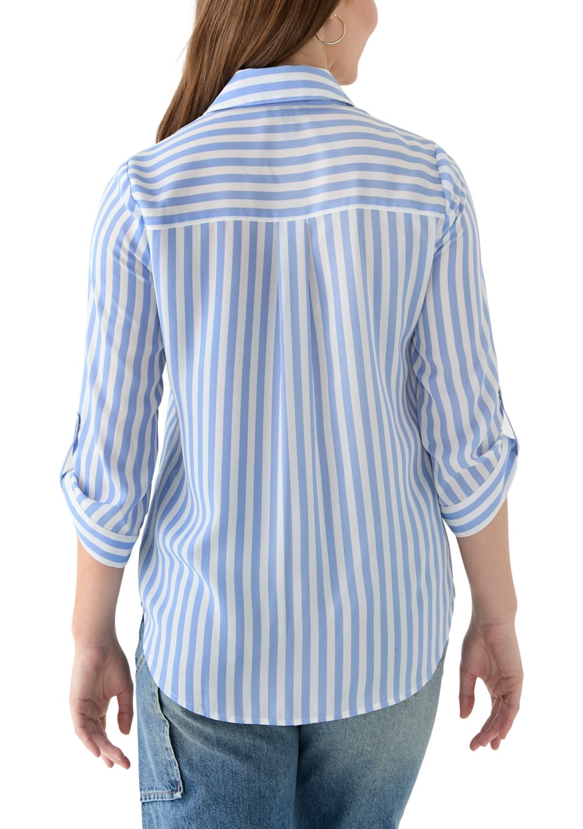 Womens 3/4 Sleeve Stripe Woven Shirt