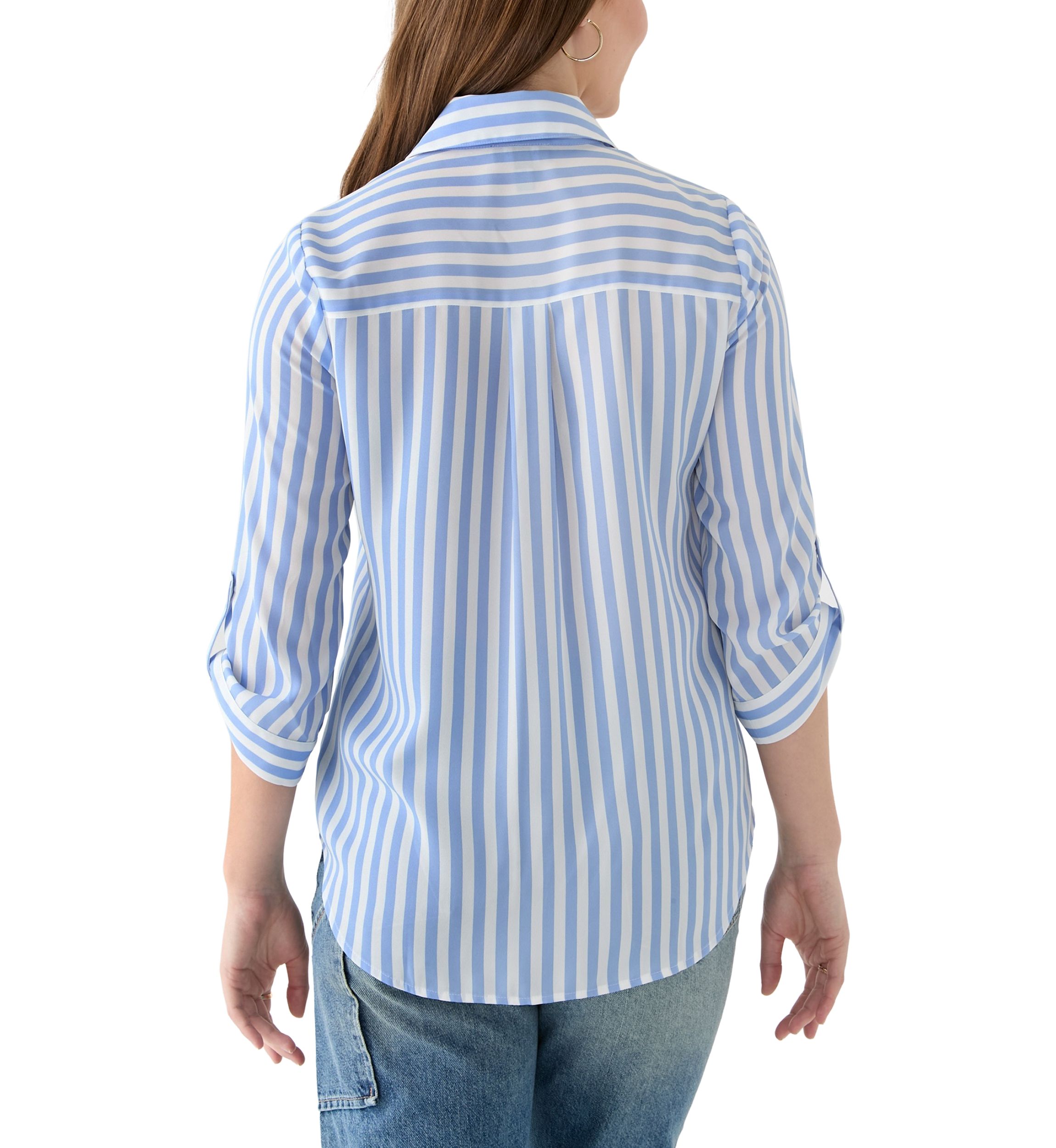 Womens 3/4 Sleeve Stripe Woven Shirt
