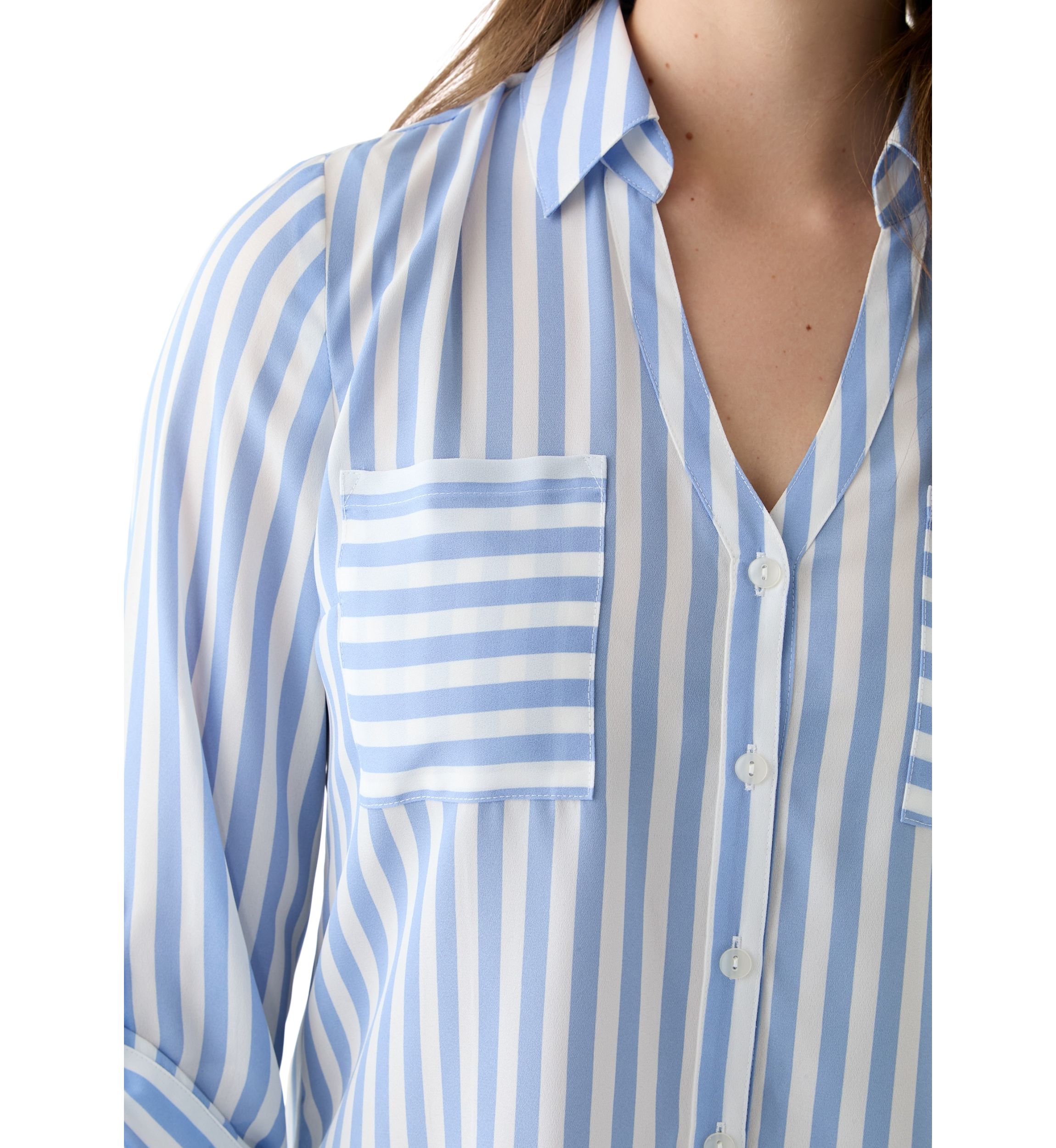 Womens 3/4 Sleeve Stripe Woven Shirt