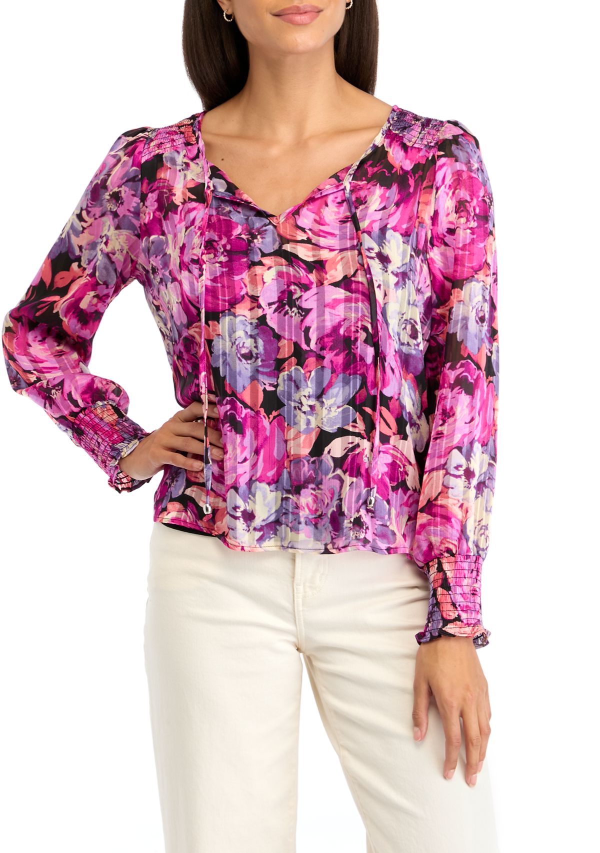 Womens Blouson Sleeve Printed Top