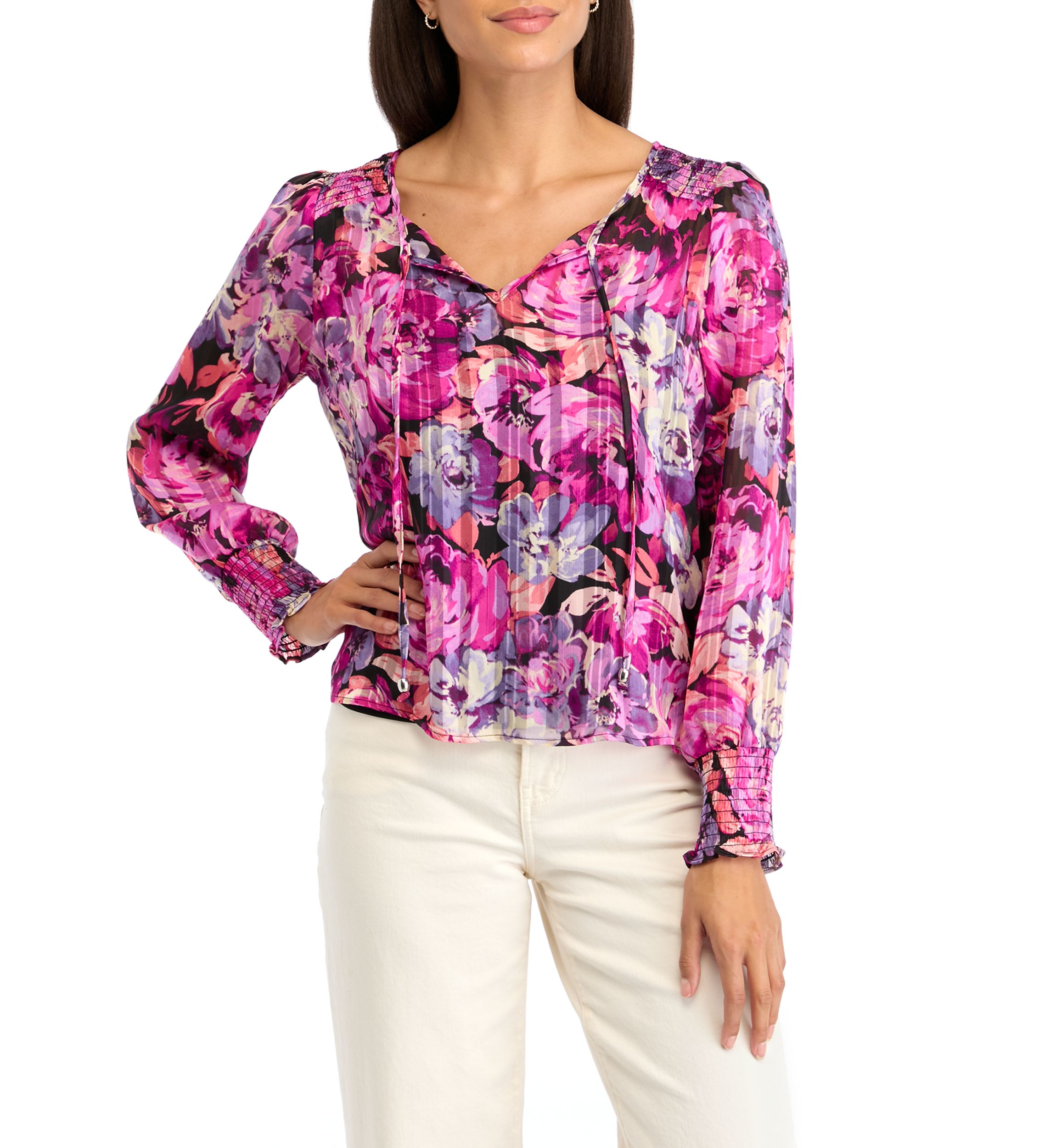 Womens Blouson Sleeve Printed Top