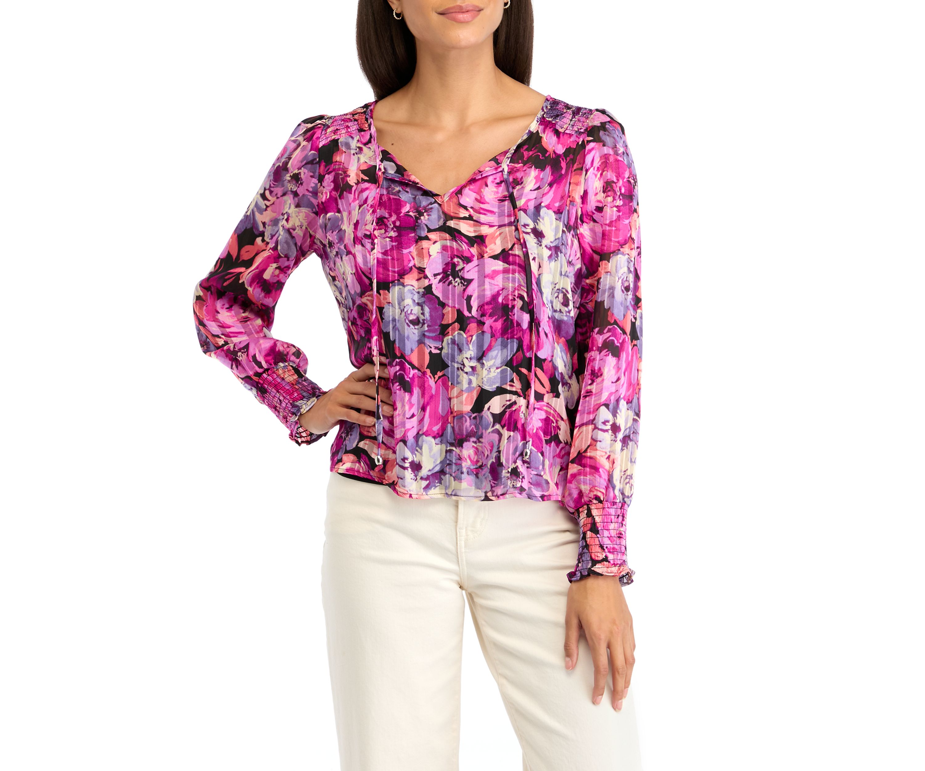 Womens Blouson Sleeve Printed Top