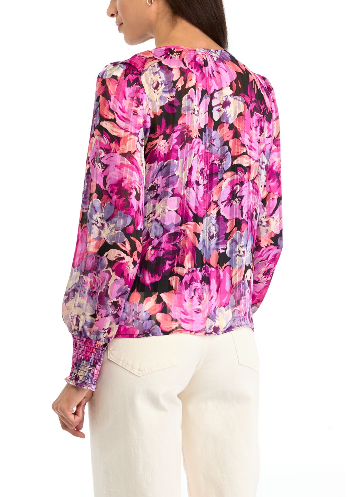 Womens Blouson Sleeve Printed Top