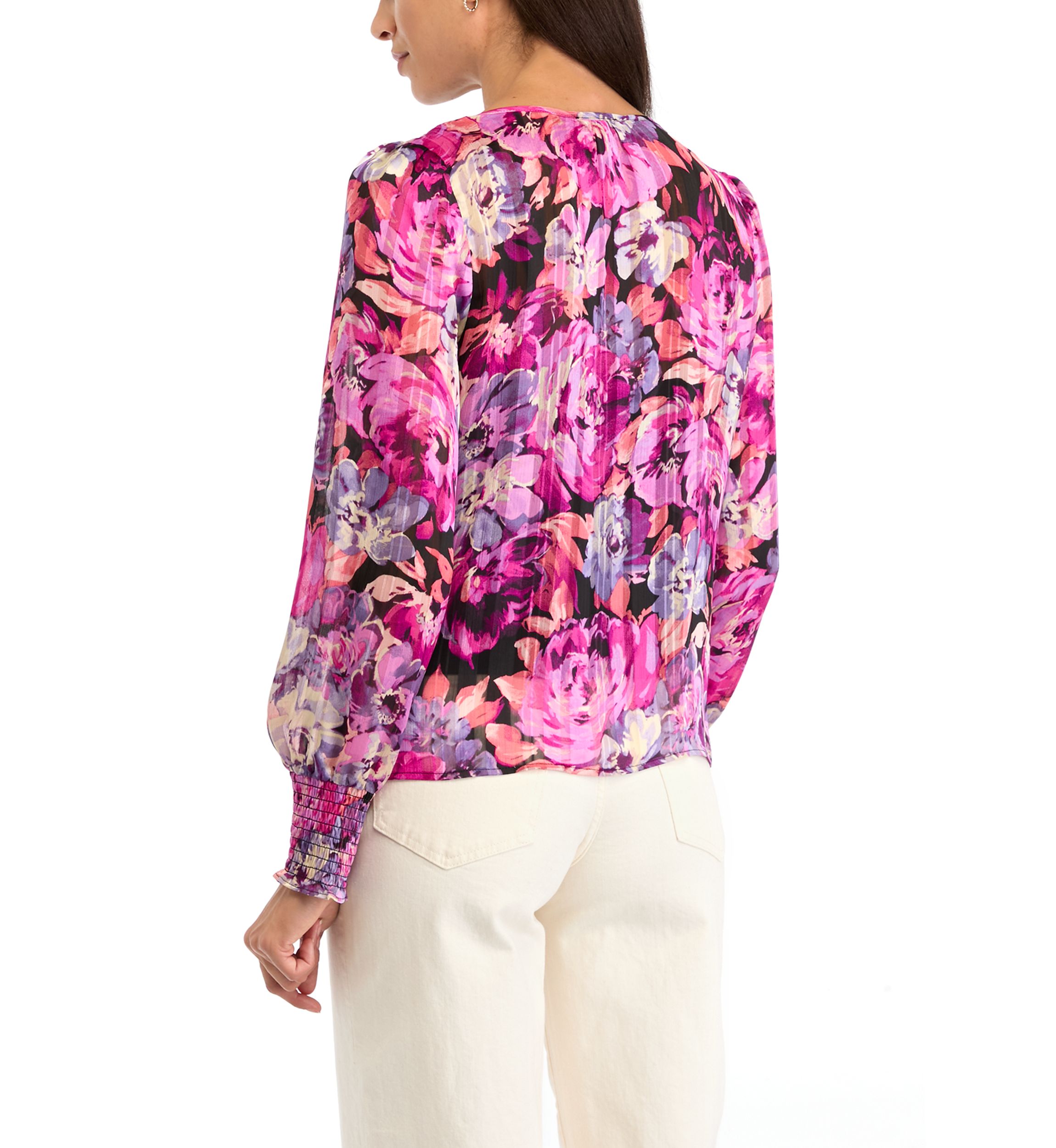 Womens Blouson Sleeve Printed Top