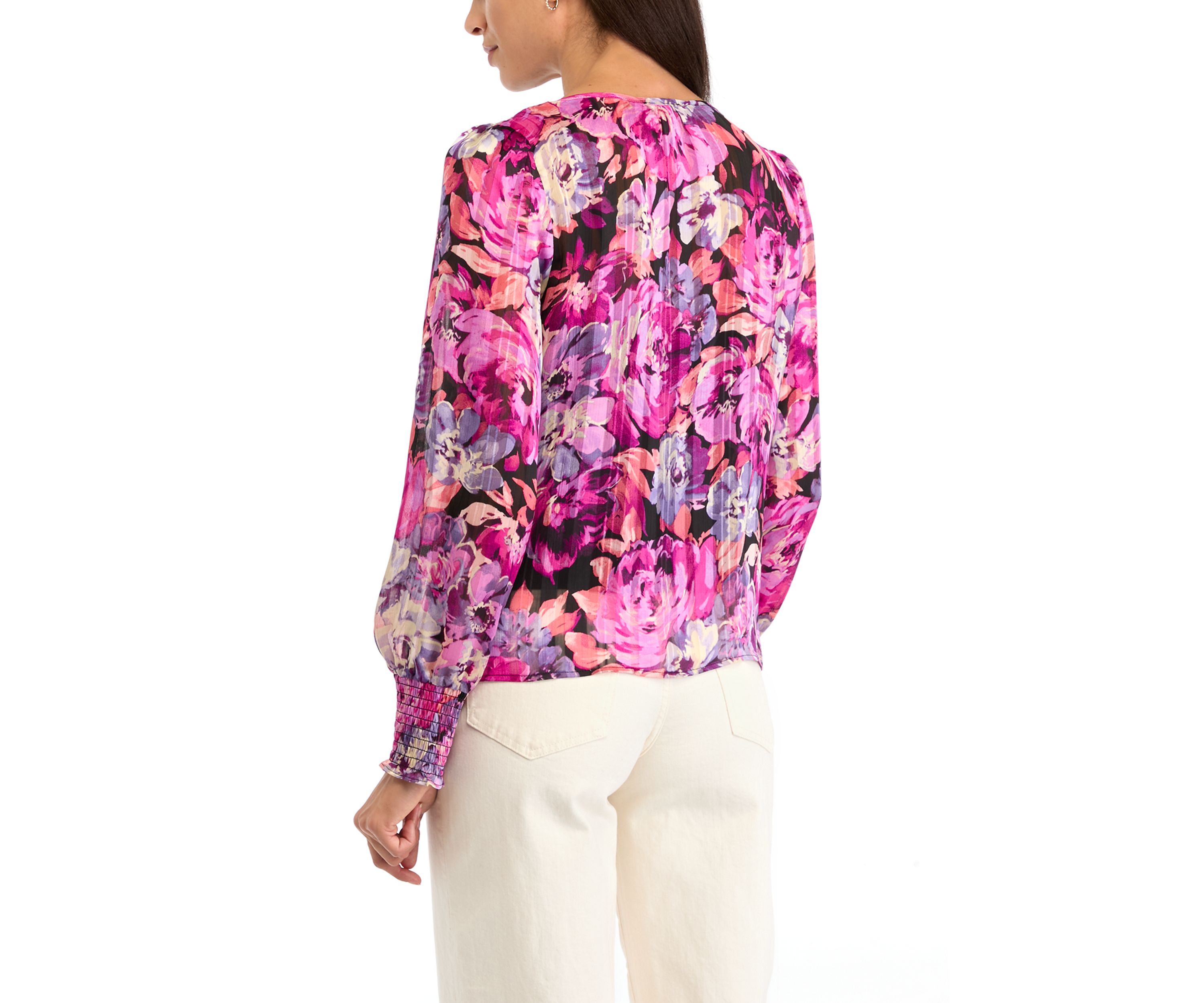 Womens Blouson Sleeve Printed Top