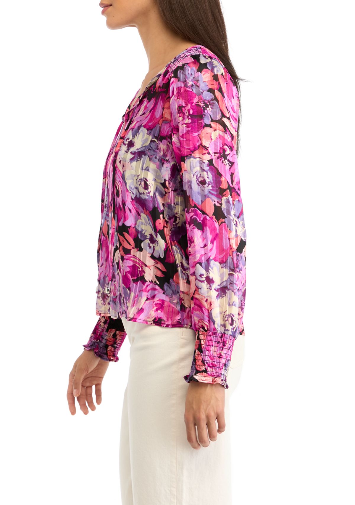 Womens Blouson Sleeve Printed Top