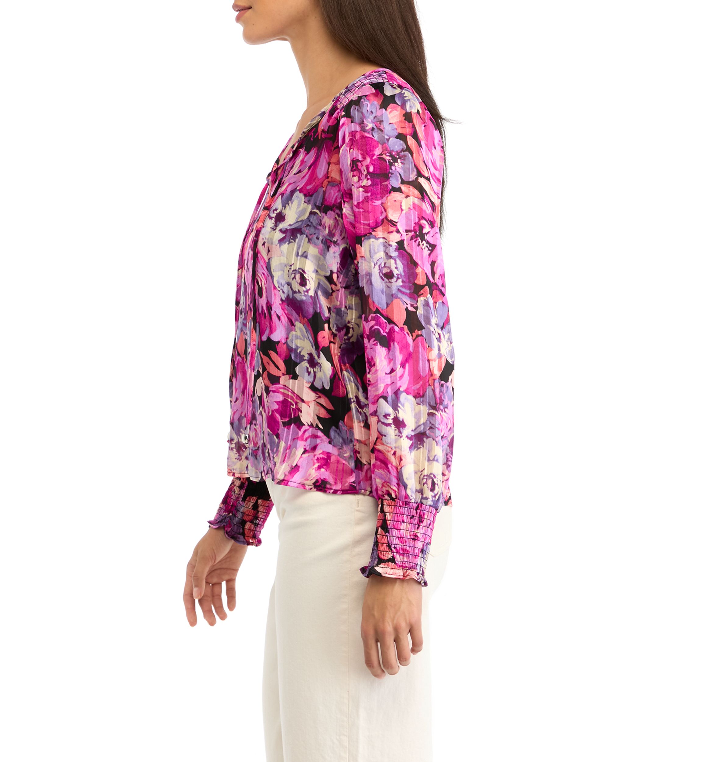 Womens Blouson Sleeve Printed Top