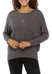 Juniors Hacci Knit Dolman Sleeve Top with Necklace