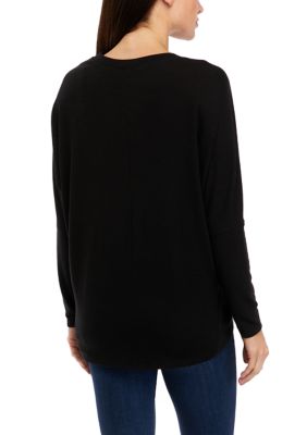 Juniors' Long Sleeve Hacci Dolman Top