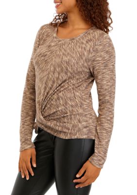 Juniors' Space Dye Fuzzy Knot Front Top