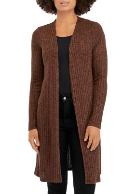 Juniors' Long Sleeve Solid Ribbed Duster Cardigan