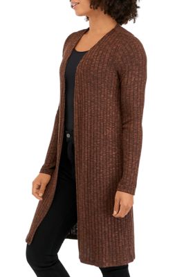 Juniors' Long Sleeve Solid Ribbed Duster Cardigan