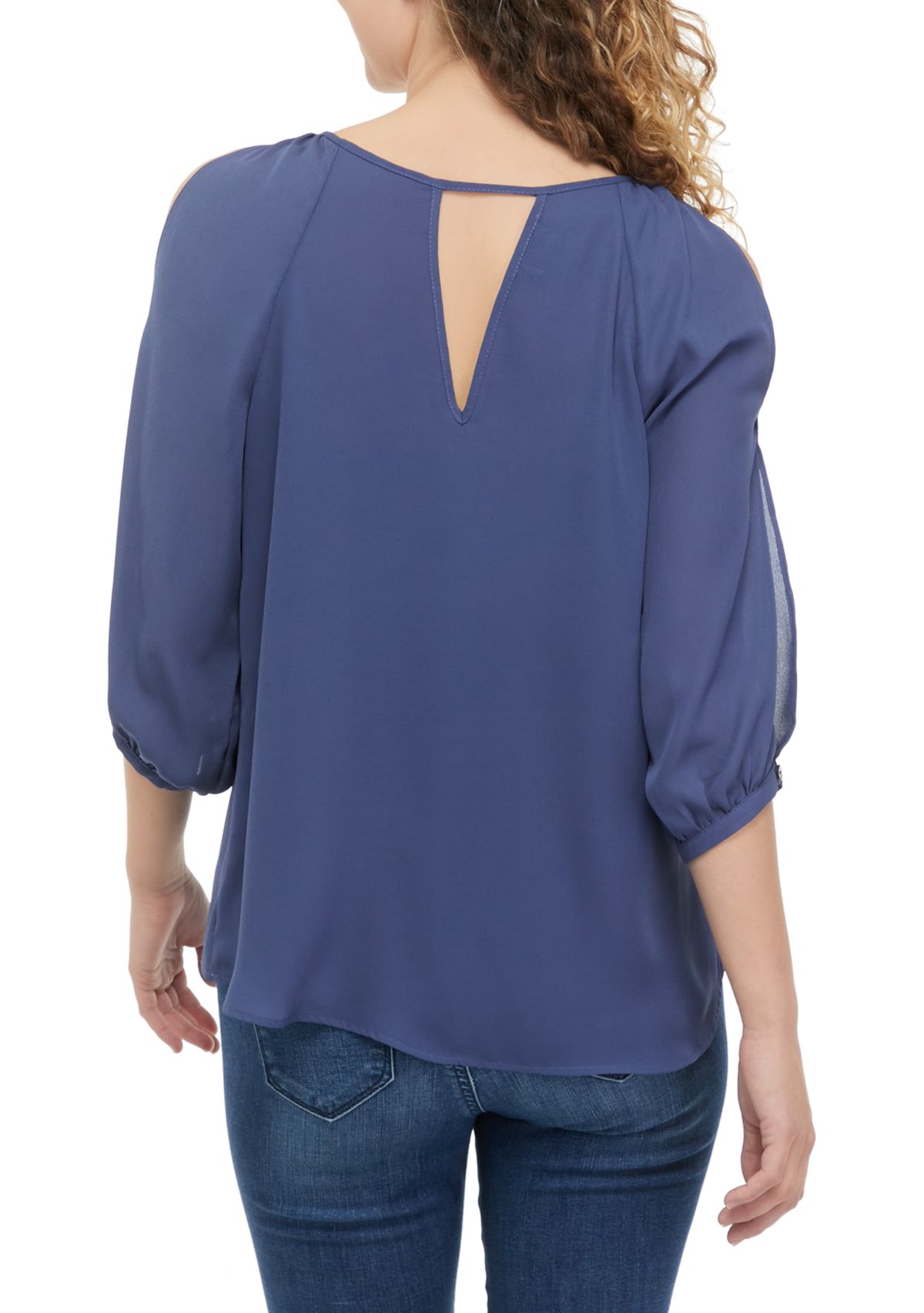 Juniors 3/4 Sleeve Keyhole Peasant Blouse