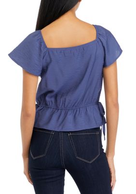 Juniors' Short Sleeve Woven Top