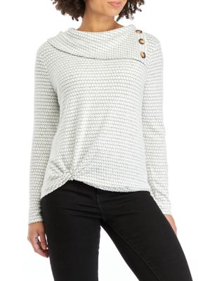 Juniors' Long Sleeve Texture Fuzz Sweatshirt