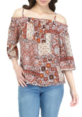 Juniors' Smocked Off the Shoulder Shirt