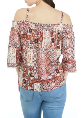 Juniors' Smocked Off the Shoulder Shirt