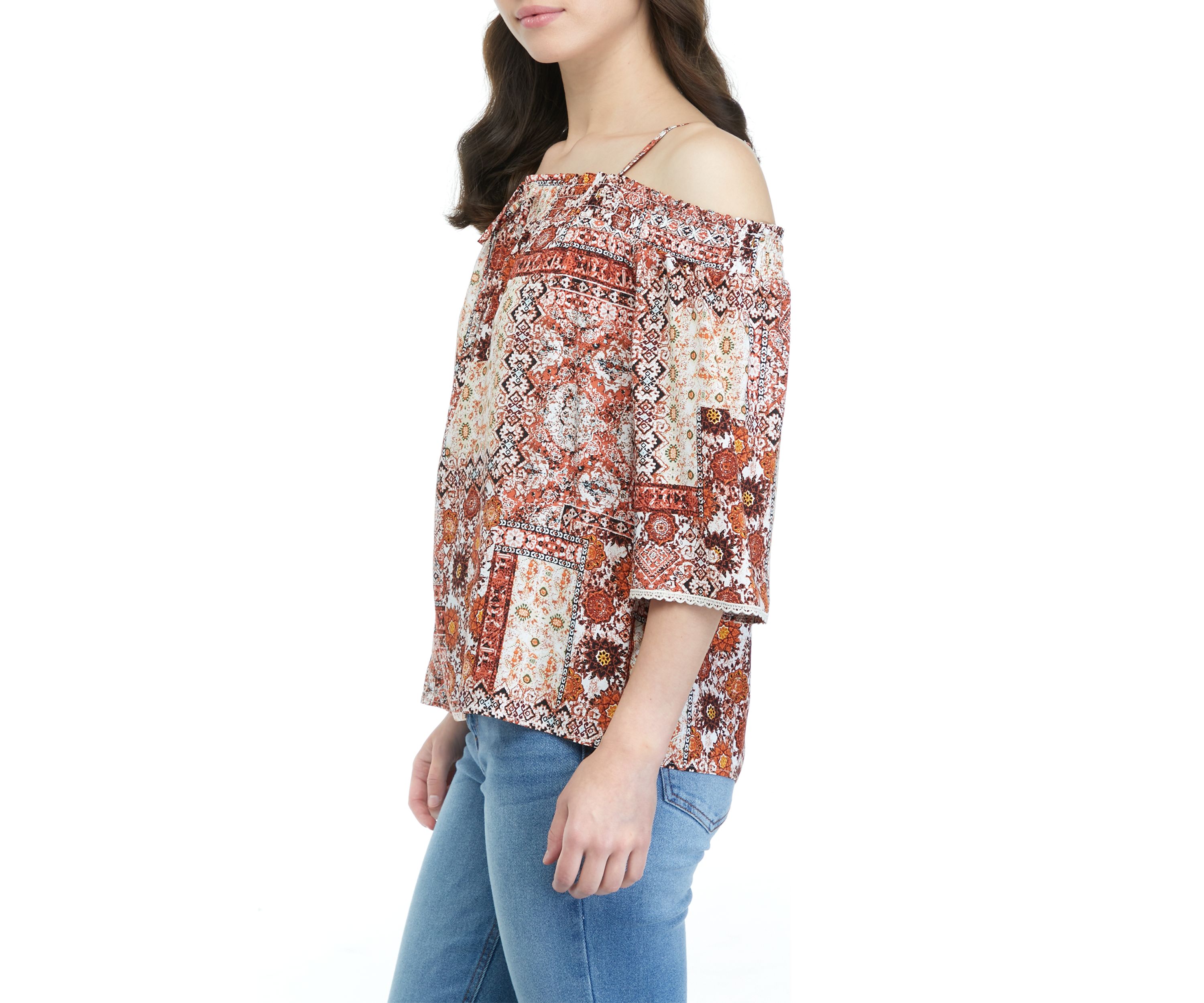Juniors Smocked Off the Shoulder Shirt