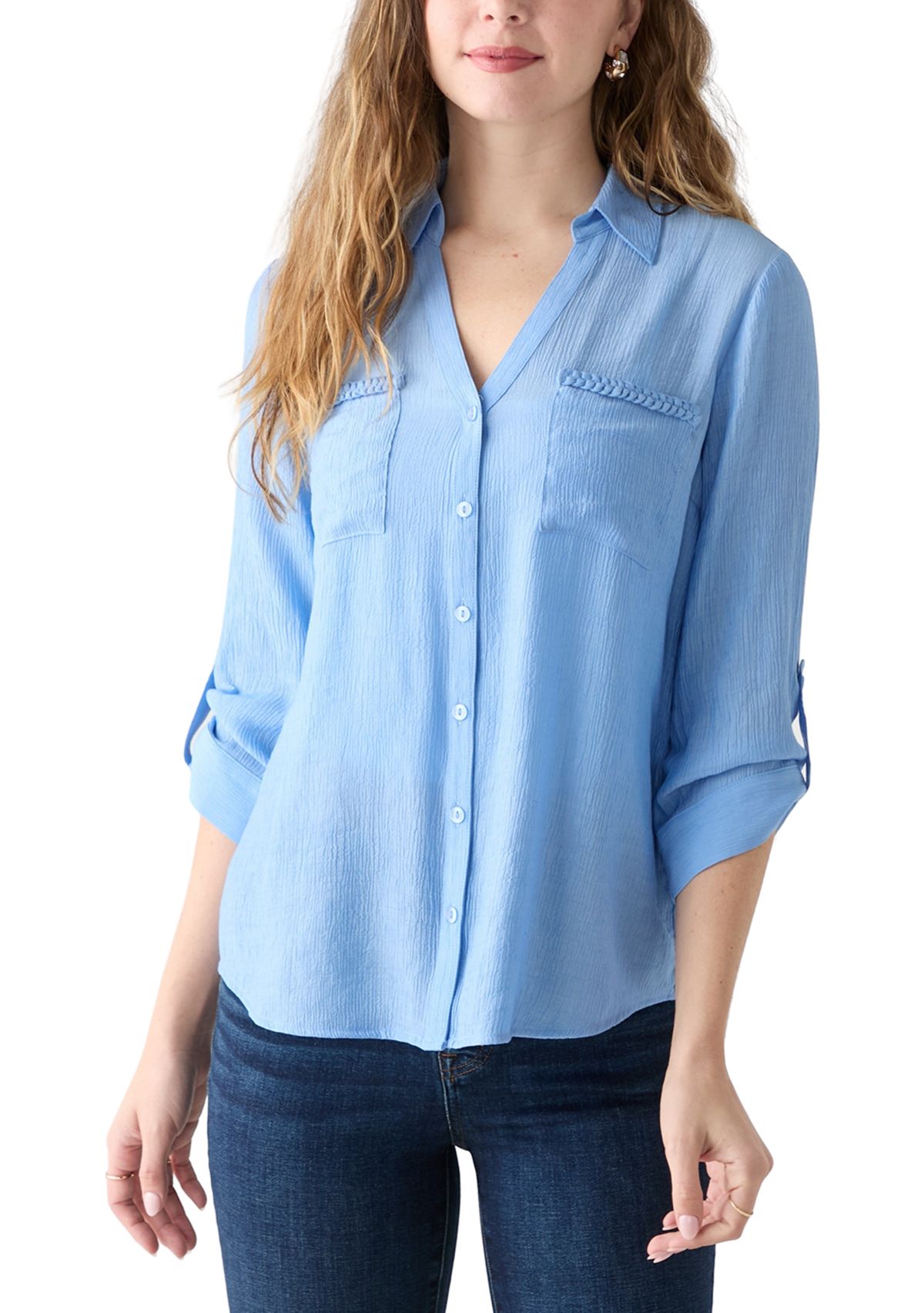 Womens  3/4 Sleeve Woven Top