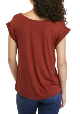 Juniors' Solid Knit Crisscross Neck Tie Front Top