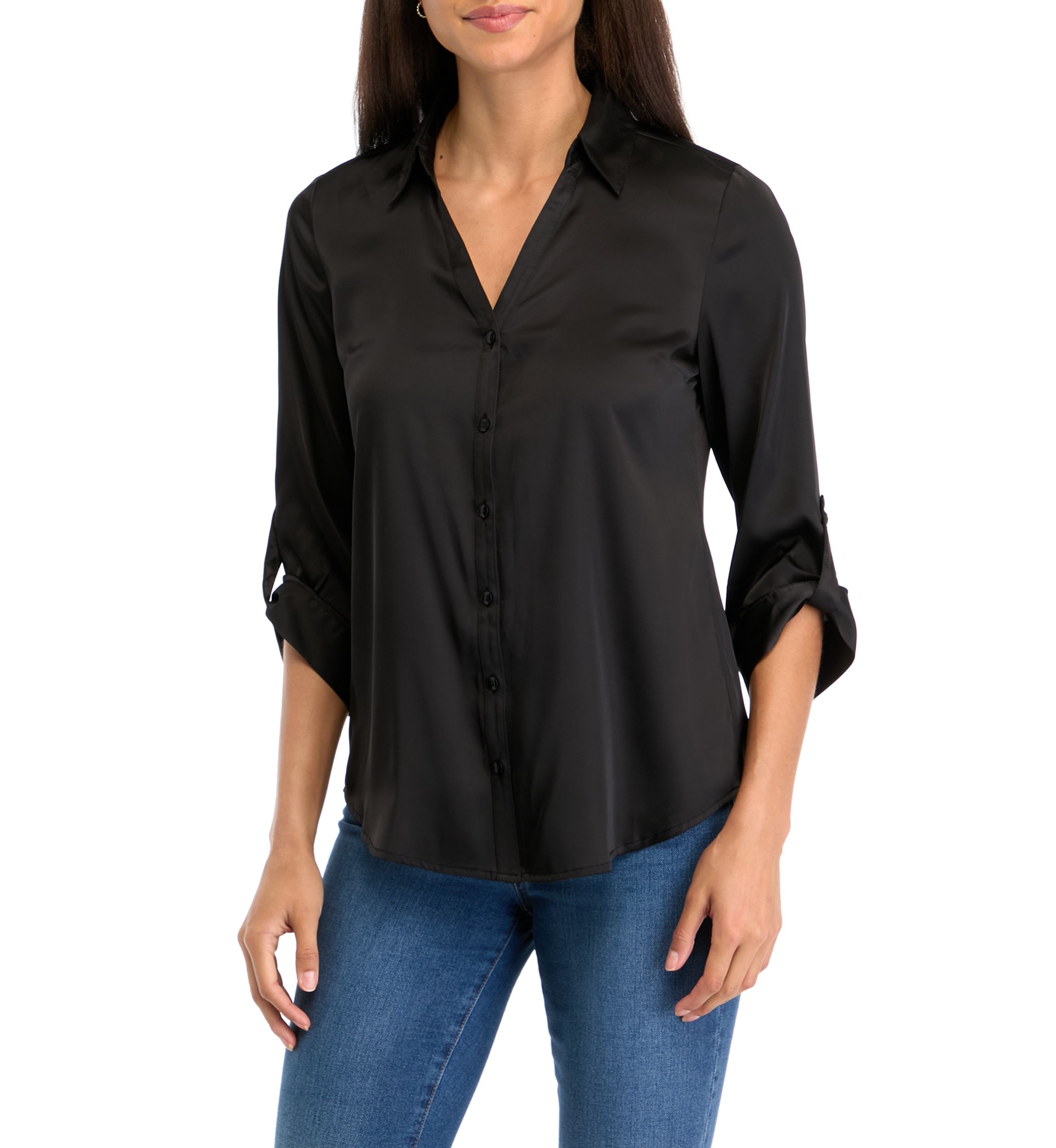 Womens Collar Roll Tab Top 